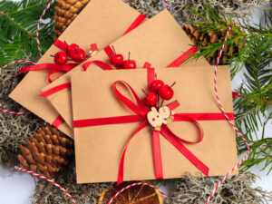 envelope on christmas holiday background present